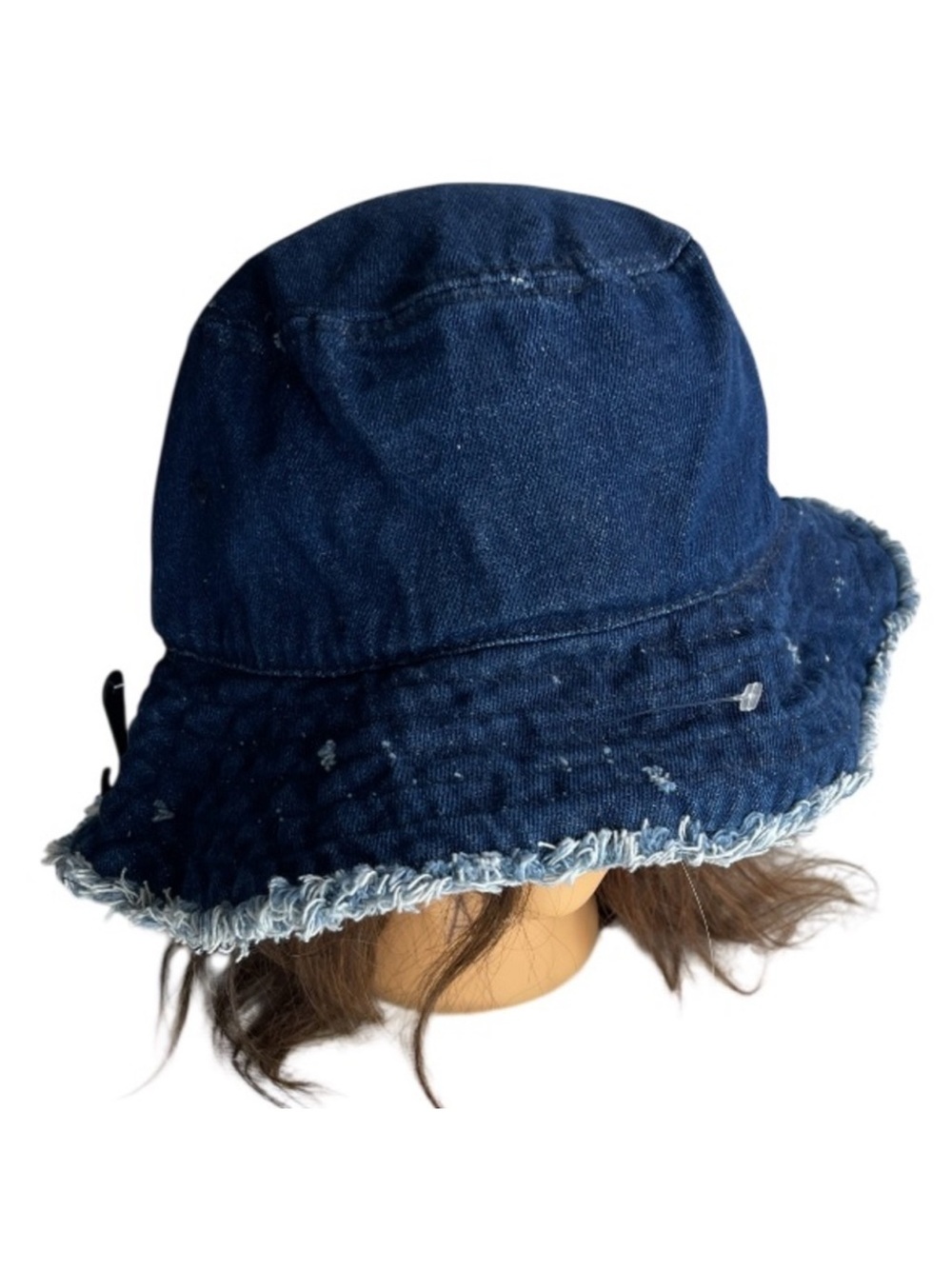 Unisex NWOT Frayed Distressed Bucket Hat Blue Dark Rinse Denim L/XL